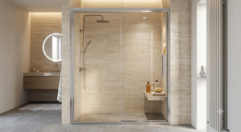 Paroi de Douche Extensible, Accès de Face, H 195 x l 150 cm, Ep 6 mm