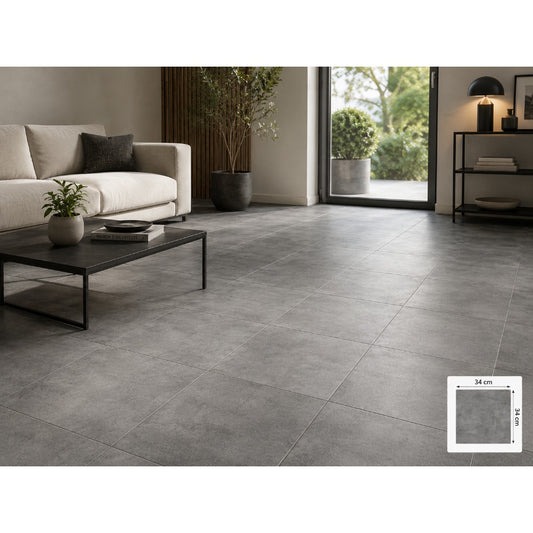 Cérame Emaillé béton Anthracite, Classe 4, 34 x 34 cm